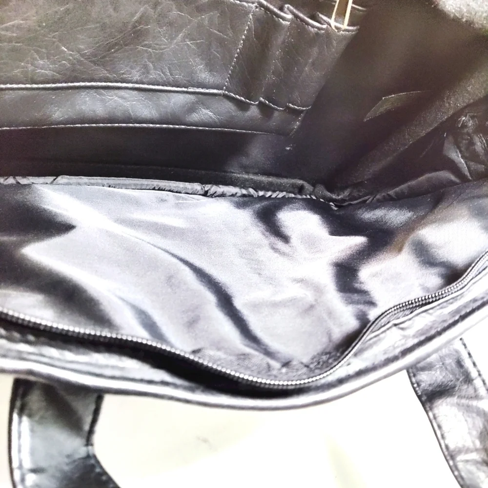 Black Faux Leather Briefcase Messenger Bag with Multiple Zipper Pockets